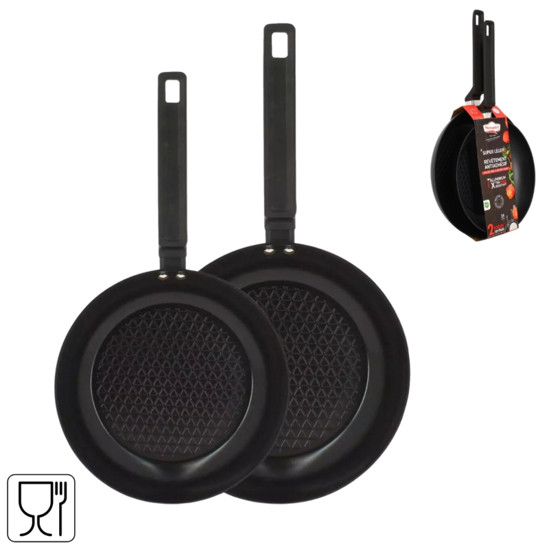 Koekenpan zwart 24 en 28 cm set van 2