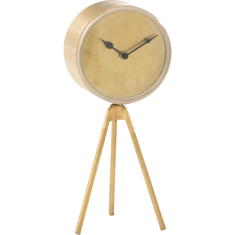 J-Line klok driepoot op batterij goudkleurig 38 cm