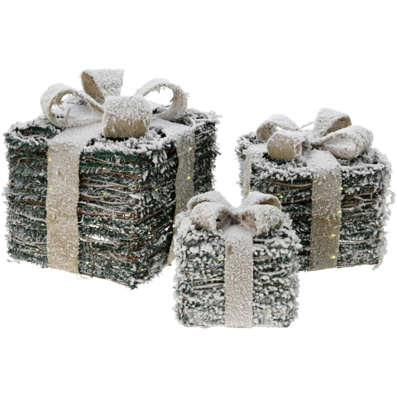 Cadeaudoos met LED verlichting op batterij 26 cm set van 3