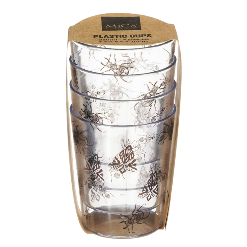 Mica kunststof drinkbekers Bug transparant 360 ml set van 4