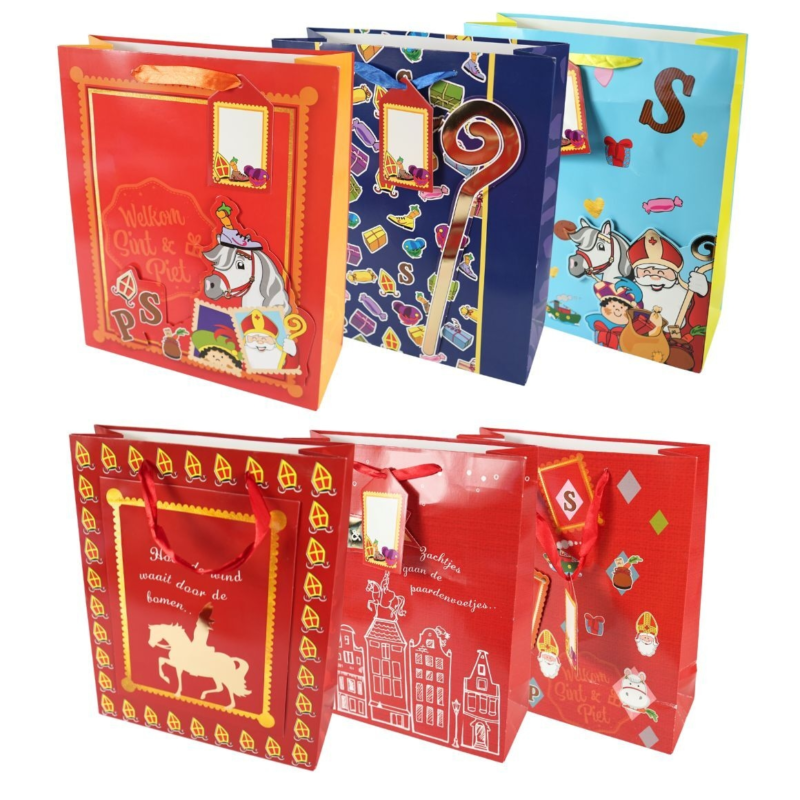 Geschenktas Sinterklaas 32 cm 6 assorti