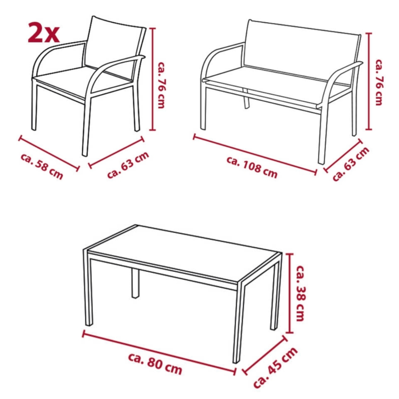 Lifetime Garden tuinset Parijs 105 cm set van 4