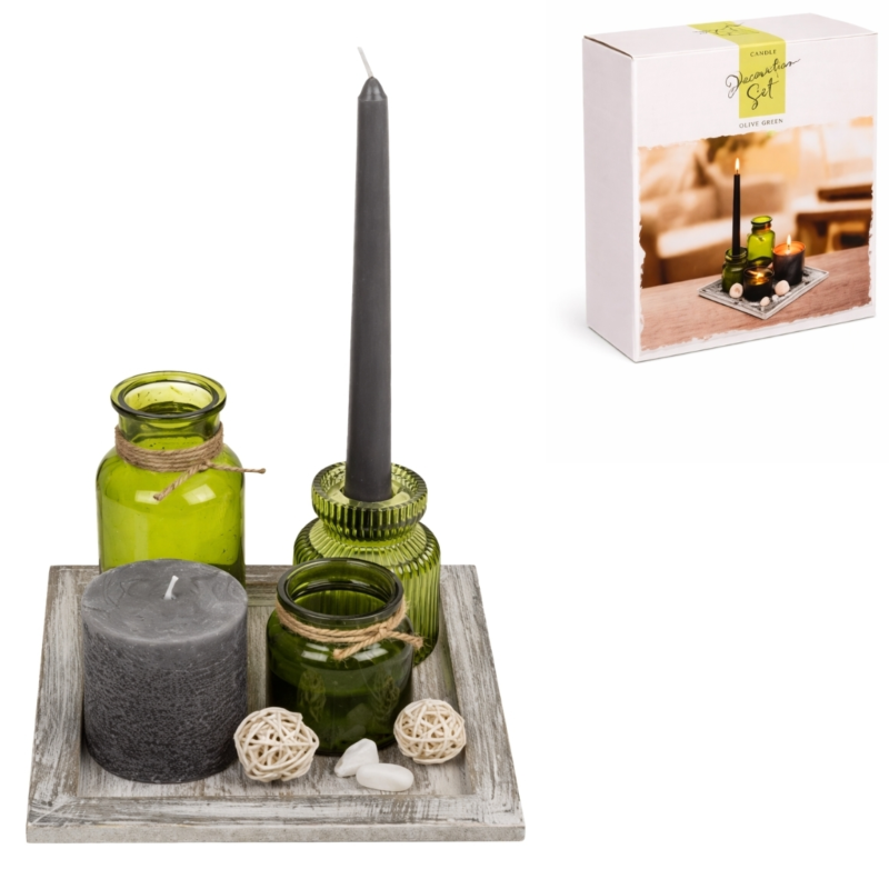 Out of the Blue decoratie giftset kaarsen groen 20 cm