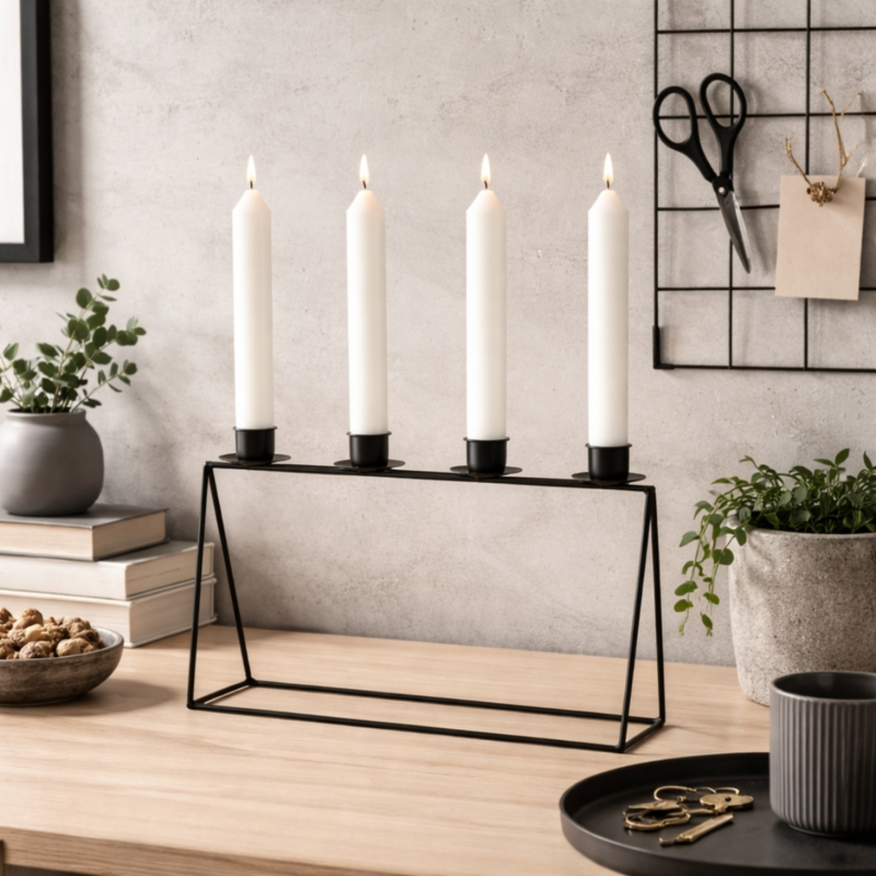 Kandelaar Modern frame zwart 32 cm