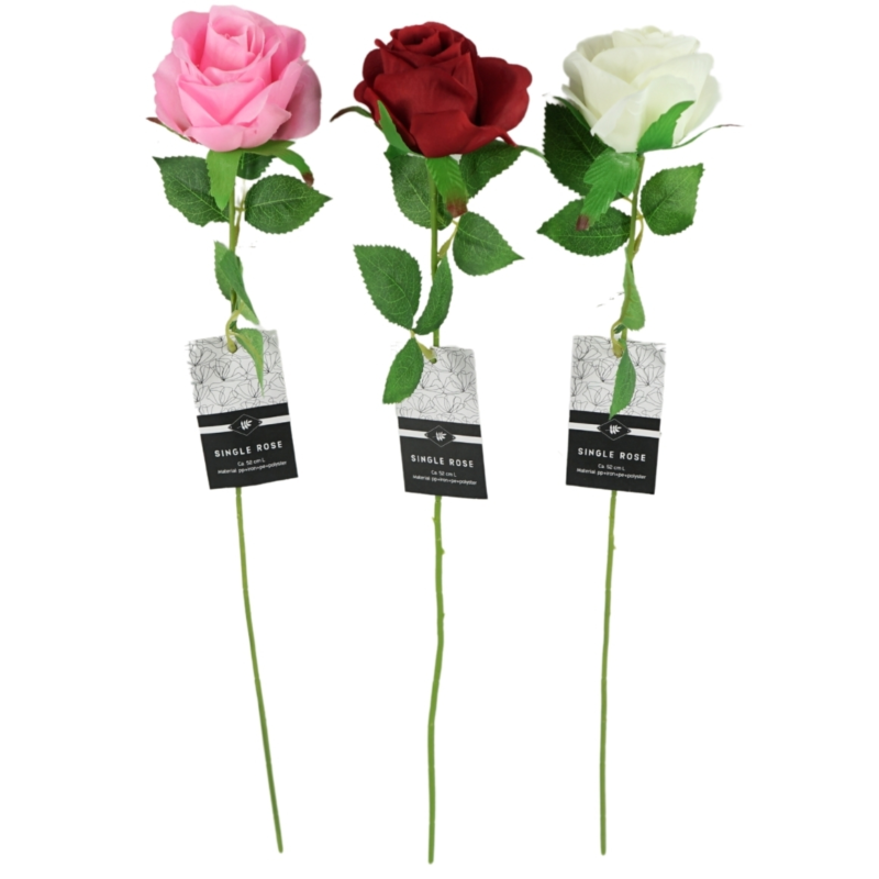 Kunstbloem roos 52 cm 3 assorti