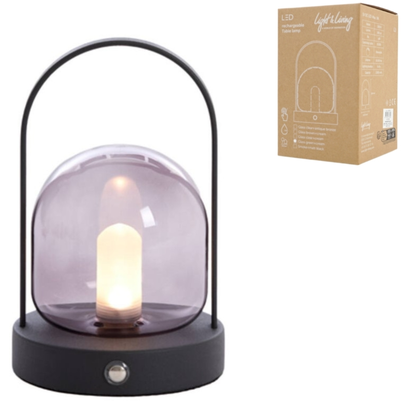 Light & Living tafellamp Yeremi LED oplaadbaar smoke zwart 19 cm