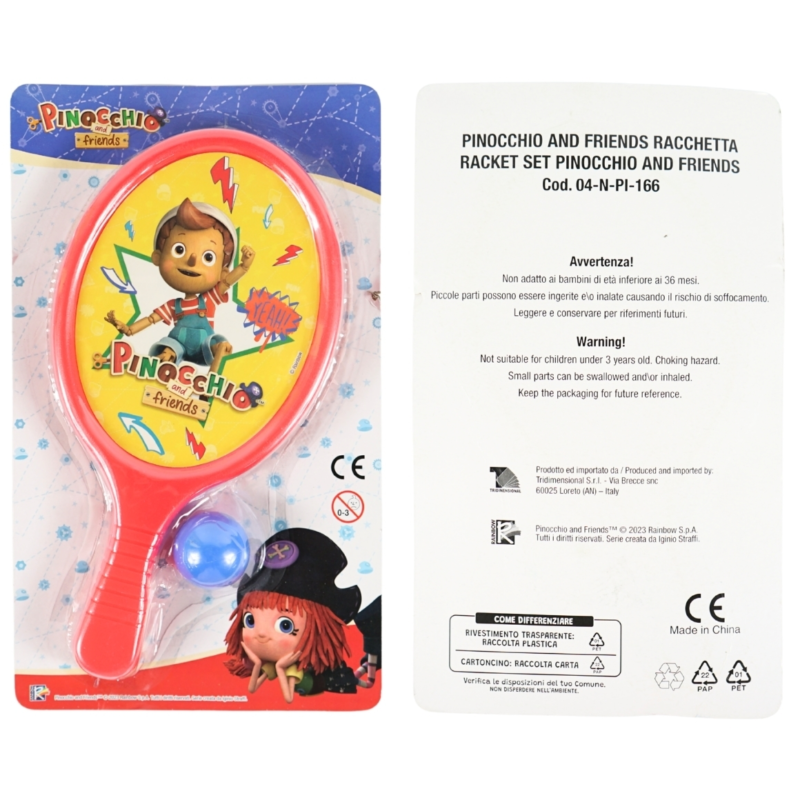 Pinocchio and friends tennis set 25 cm 3 delig