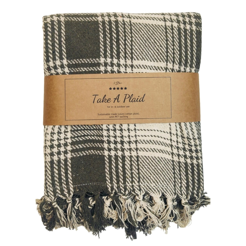 Take a Plaid polyback picknickplaid groen/wit 160 x 160 cm