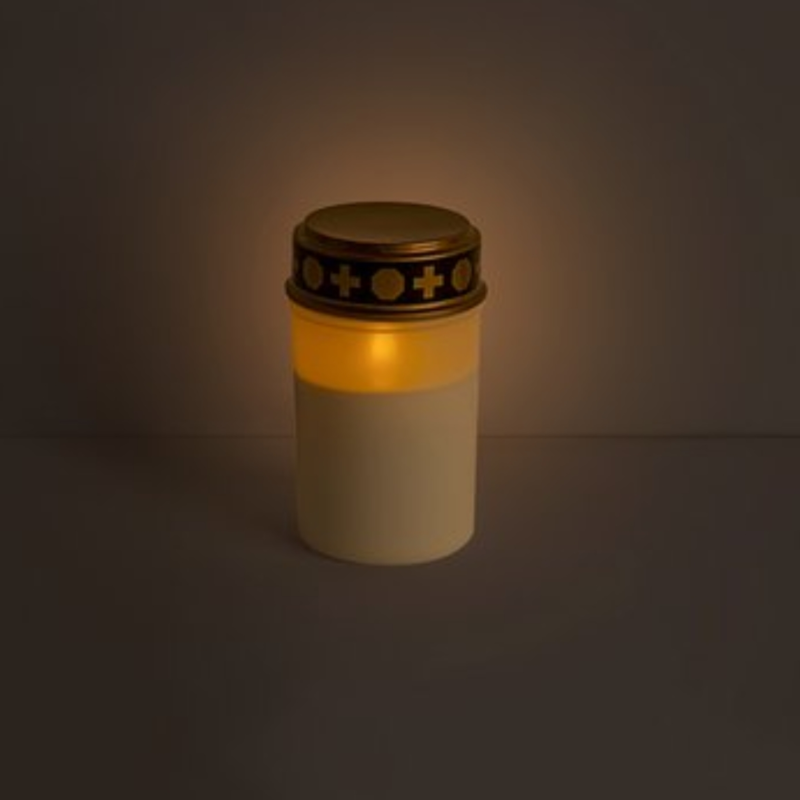 Grafkaars met vlameffect LED op batterij wit 7 x 12,5 cm