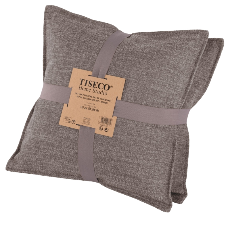 Tiseco kussen Astoria donker taupe 45 x 45 cm set van 2
