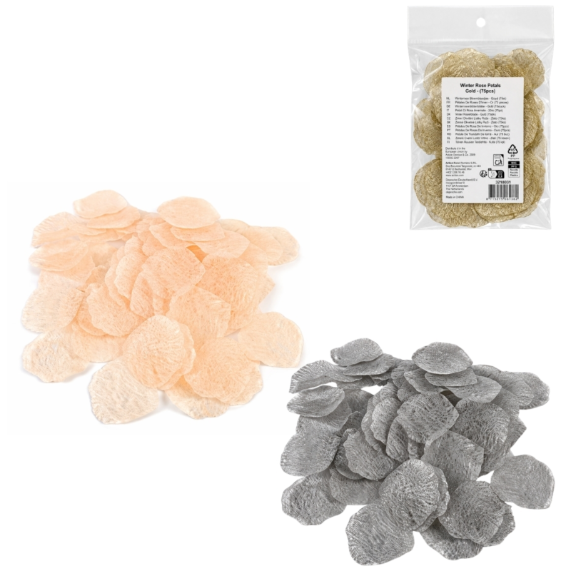 Decoratie Winterroosbladeren 5,5 cm 75 stuks 3 assorti