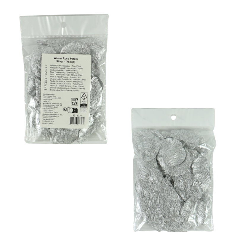 Decoratie Winterroosbladeren 5,5 cm 75 stuks 3 assorti