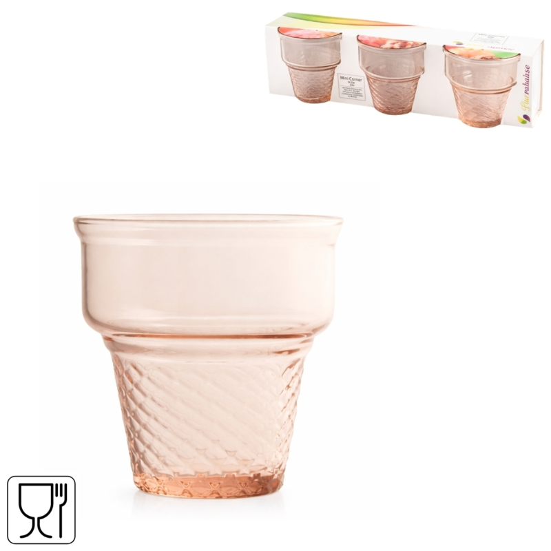 Pasabahce ijscoupe glas roze 245 ml set van 3