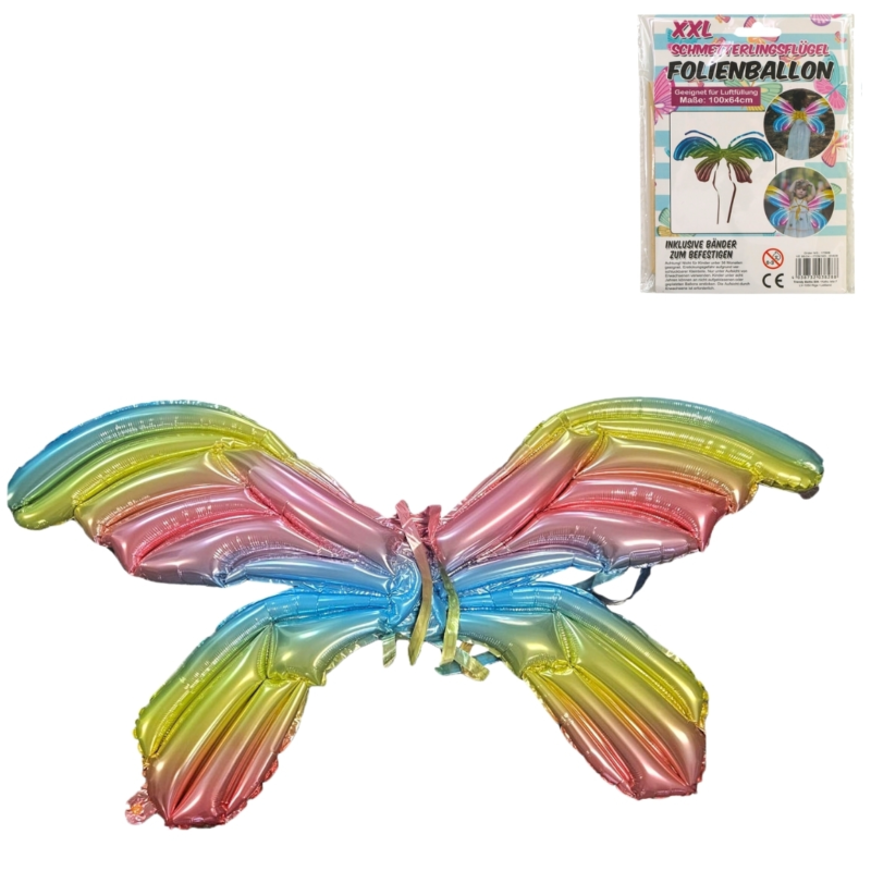 Folieballon Vlinder vleugels regenboog 100 cm