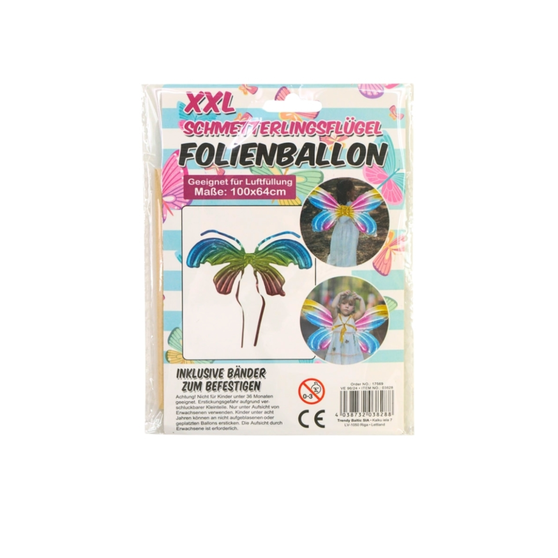 Folieballon Vlinder vleugels regenboog 100 cm