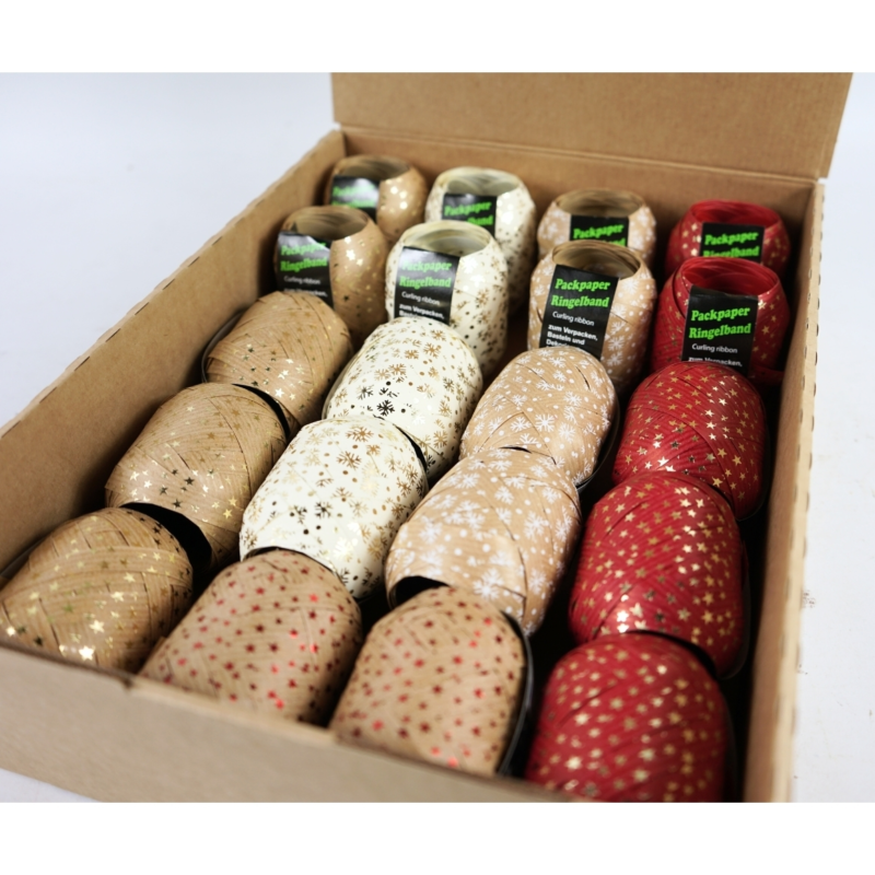 Horn cadeaulint kraft/wit/rood display 20 stuks