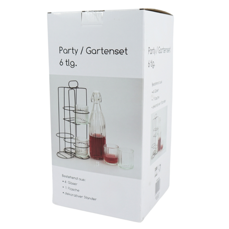 Fles met 4 glazen in metalen houder