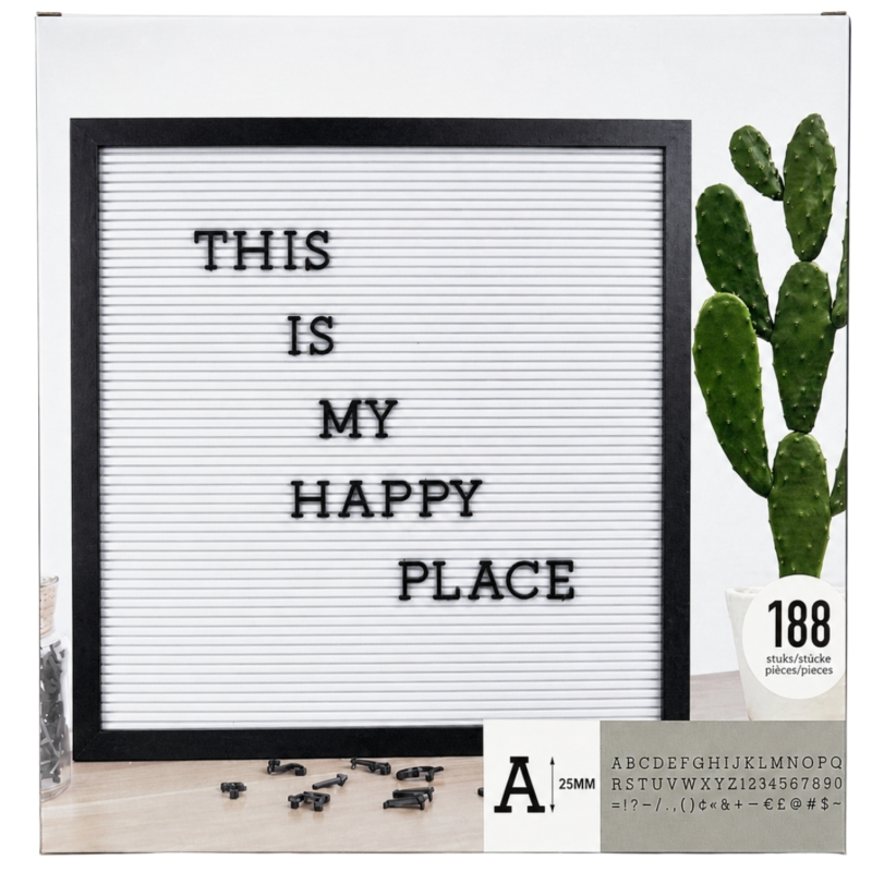 Letterbord wit/zwart 40 x 40 cm 180 delig