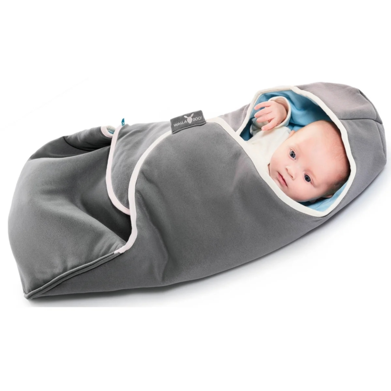 Wallaboo babydeken Coco grijs/ blauw 70 x 90 cm
