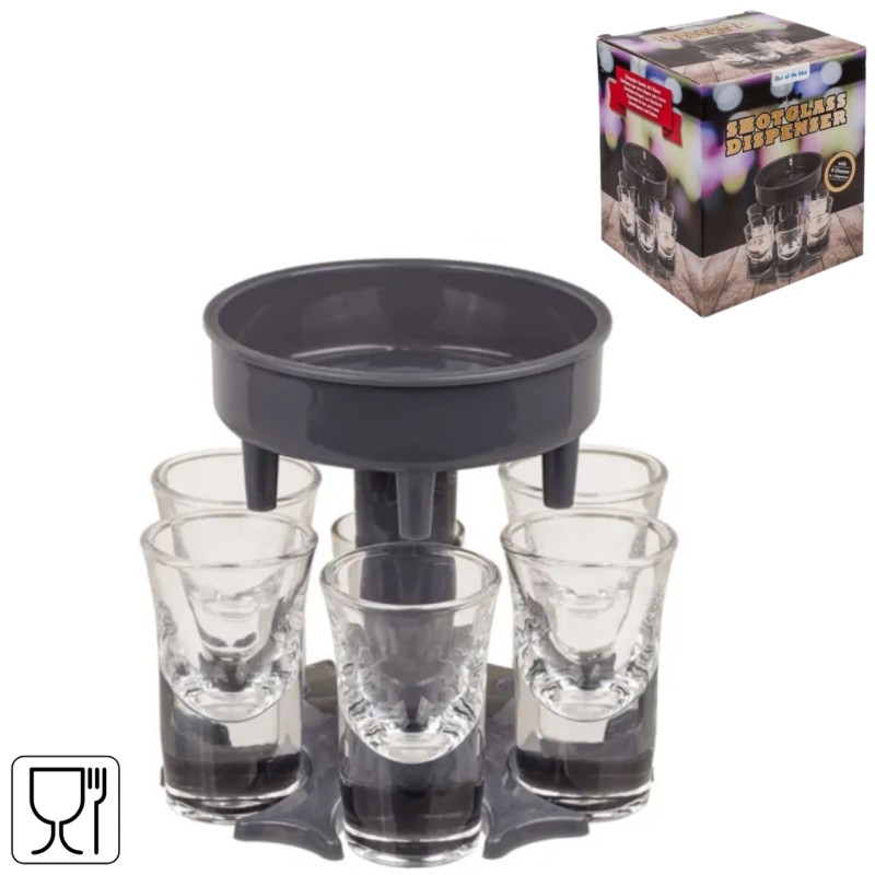 Out of the blue shotglas dispenser met 6 glazen