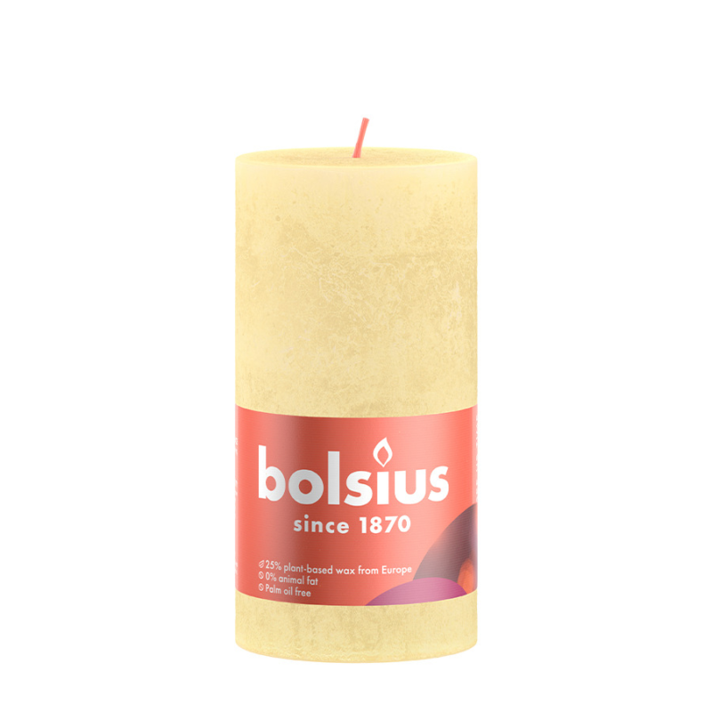 Bolsius stompkaars rustiek botergeel 6,8 x 13 cm