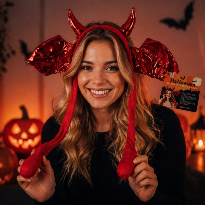 Halloween hoofdband met bewegende oren 55 cm 2 assorti