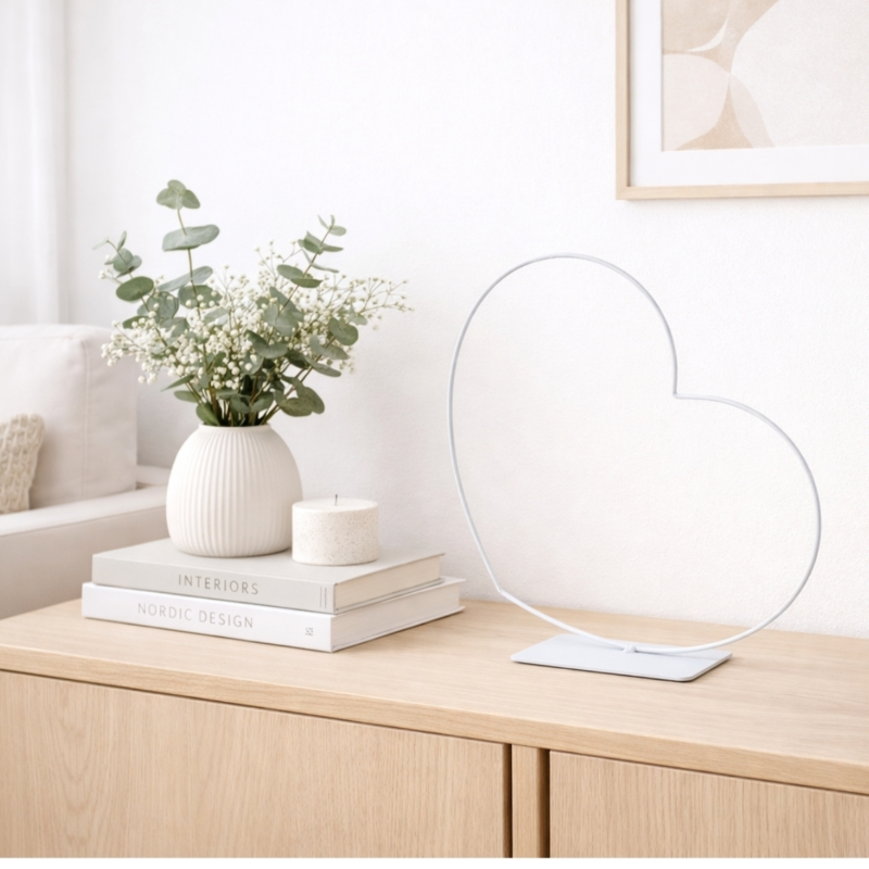 Dekoration Herz Rahmen liegend weiss 30 cm