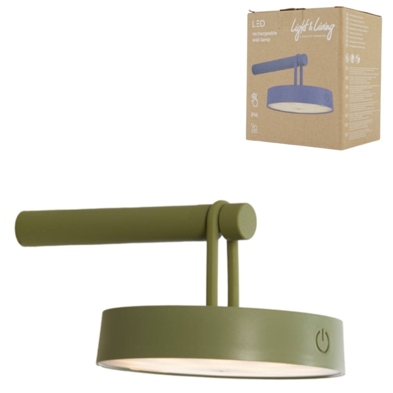 Light & Living wandlamp Toliara LED oplaadbaar olijfgroen 19 cm