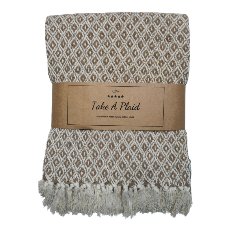 Take a Plaid 56 gerecycled katoen beige 130 x 180 cm