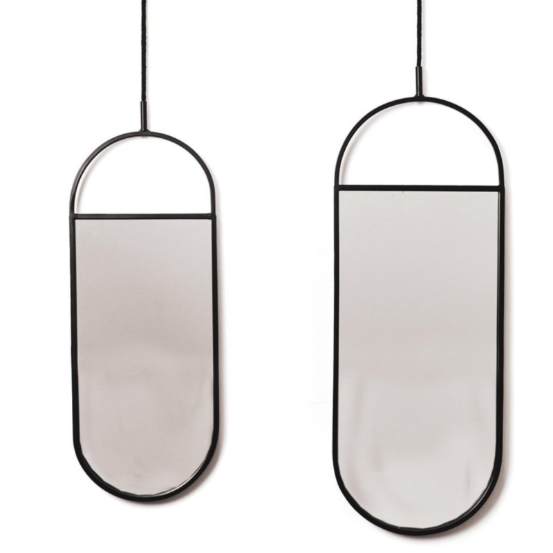 Housevitamin wandspiegel metaal zwart 60 cm set van 2