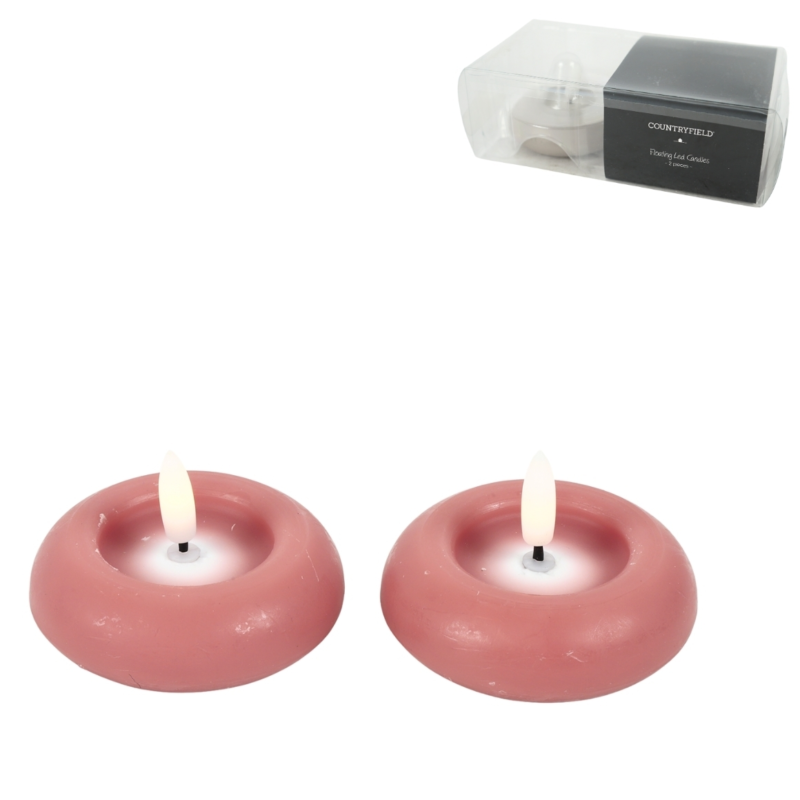 Countryfield LED Schwimmkerze Lyon Flammeneffekt rosa 7,5 cm 2er Set