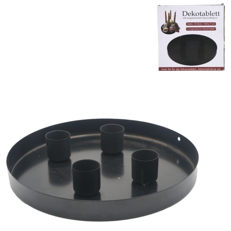 Tablett Kerzenhalter Metall schwarz 20 cm