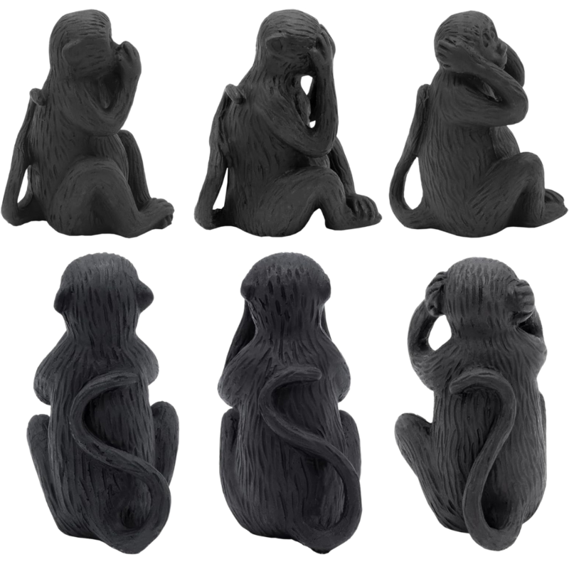 Beeld Apen horen zien zwijgen zwart 12 cm set van 3