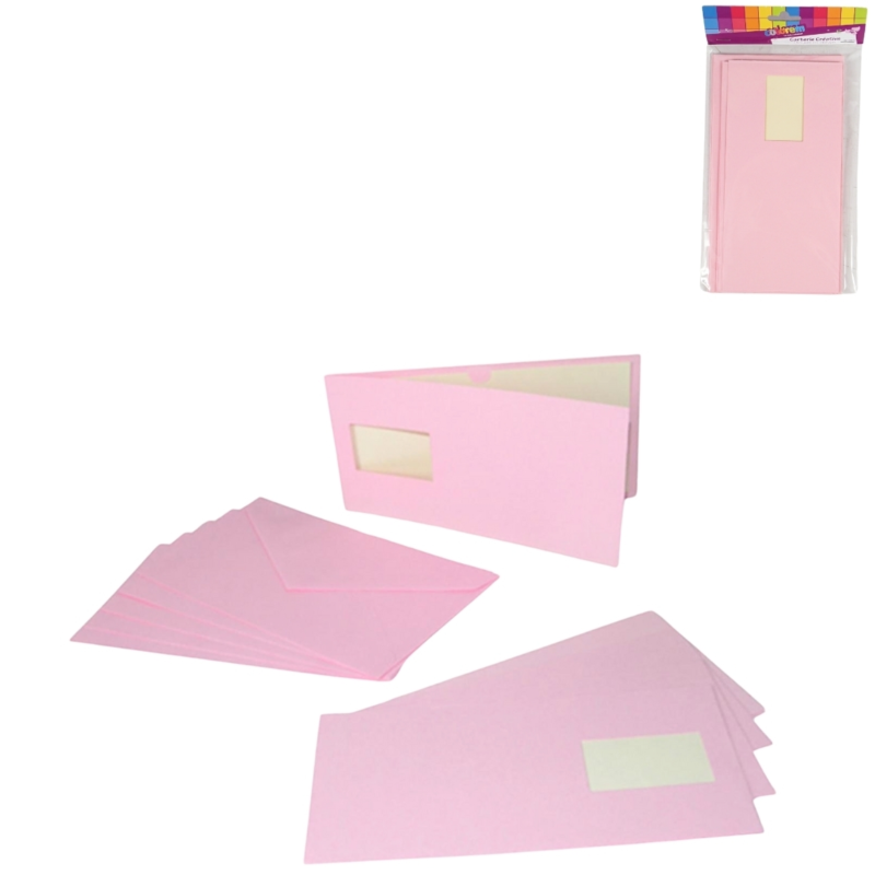 Uitnodigingskaarten en enveloppen roze 5 stuks