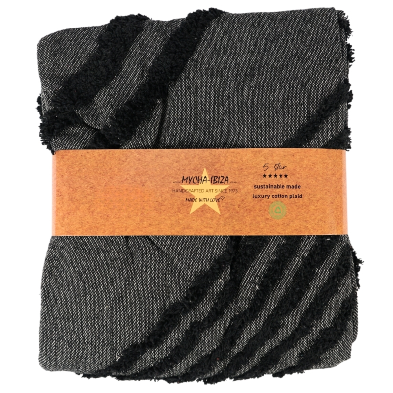 Mycha Ibiza Plaid 3 recycelte Baumwolle Schwarz 130 x 170 cm
