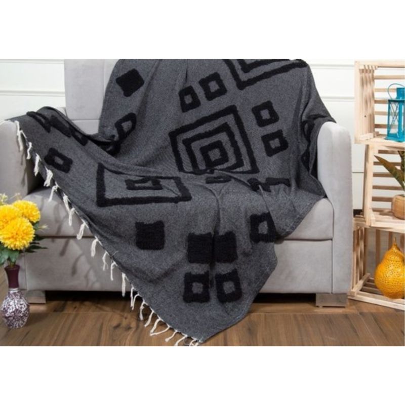 Mycha Ibiza plaid 4 recycelte Baumwolle schwarz 130 x 170 cm VE16