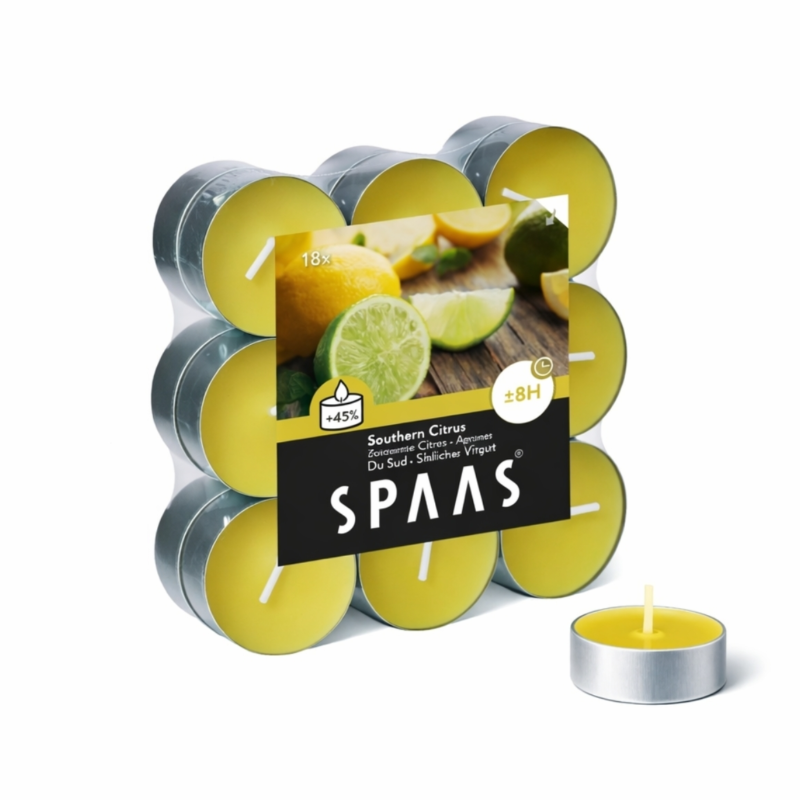 (R) Spaas geur theelichten Southern Citrus 4 cm set van 18