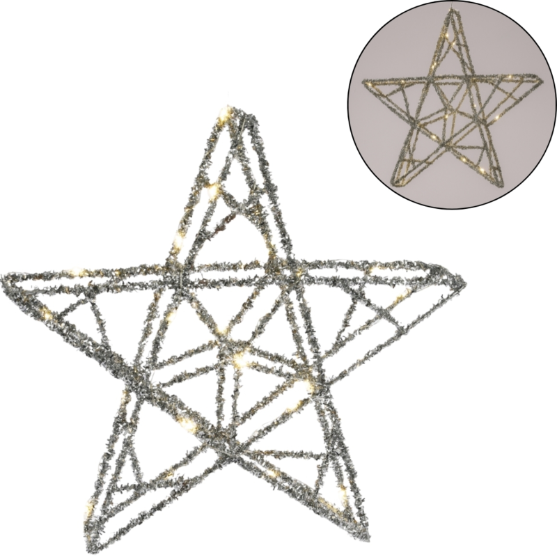 Kerstster LED op batterij zilverkleurig 40 cm