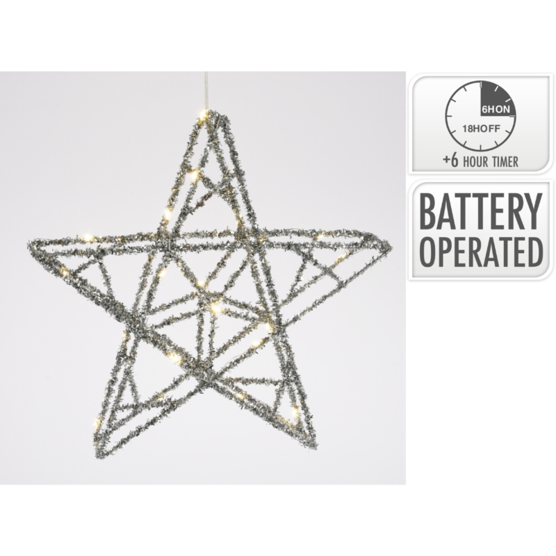 Kerstster LED op batterij zilverkleurig 40 cm