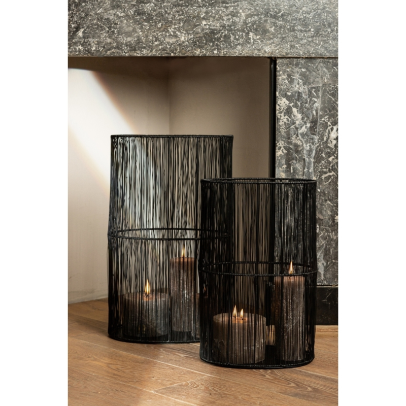 PTMD windlicht Javi metaal zwart 50 cm set van 3