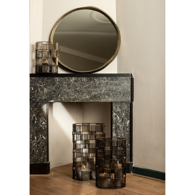 PTMD windlicht Stenn ovaal metaal messingkleurig 50 cm set van 3