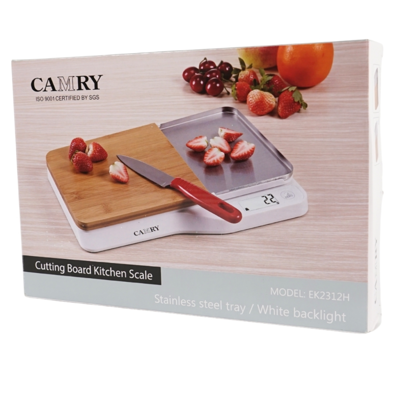 Camry keukenweegschaal RVS met bamboe snijplank wit 30 cm 2 assorti
