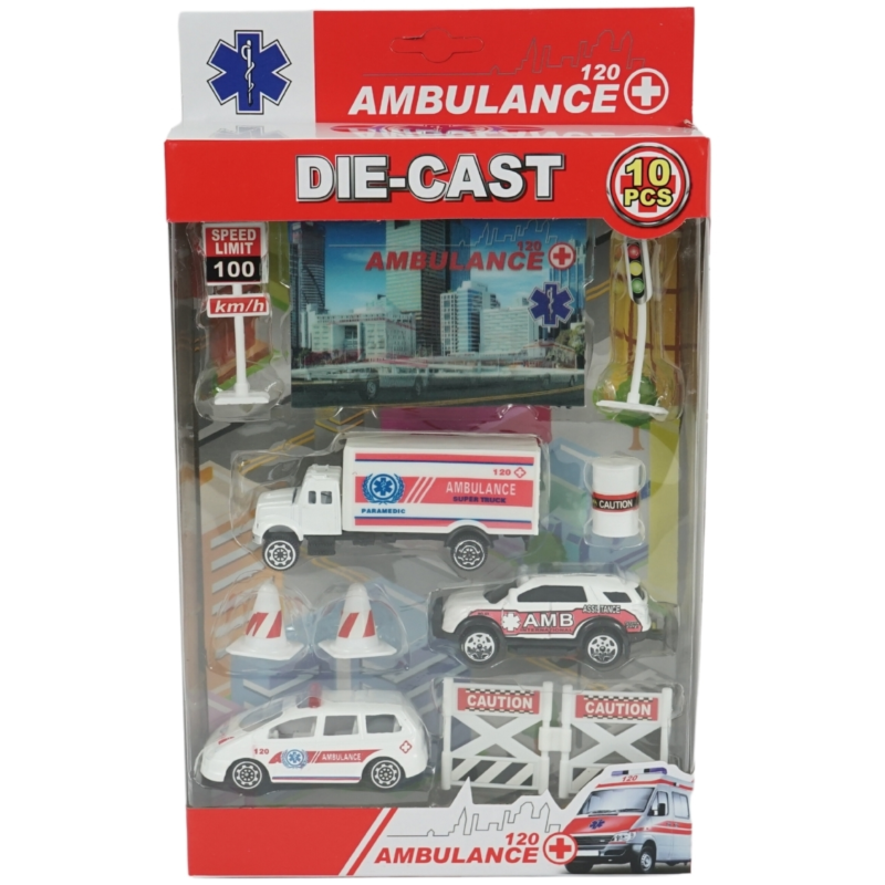 Speelgoed auto set hulpdienst voertuigen 10 delig assorti