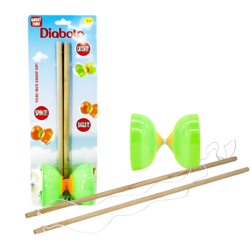 Diabolo met houten stokken groen set