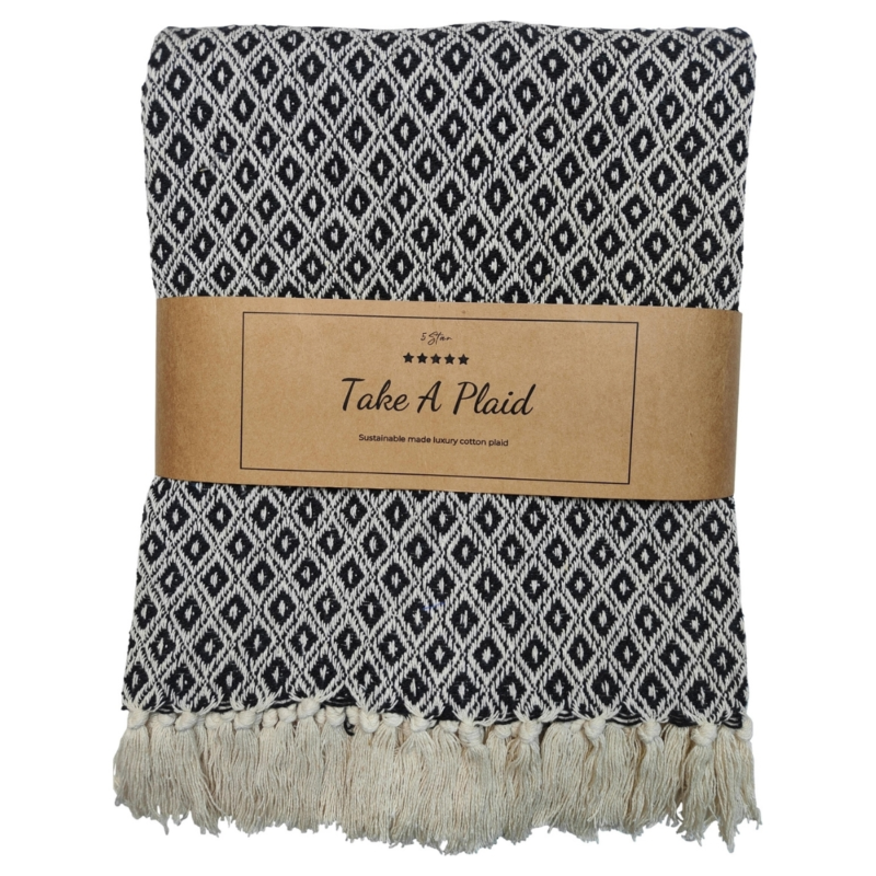 Take a Plaid 56 recycelte Baumwolle schwarz 130 x 180 cm