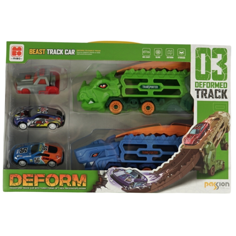 Dino transporter und transformierbares bahnauto set
