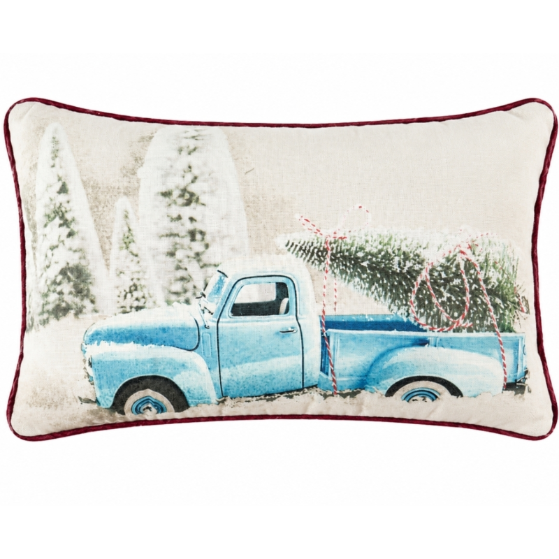 Kussen kerst Oldtimer Pick-up blauw 50 x 30 cm