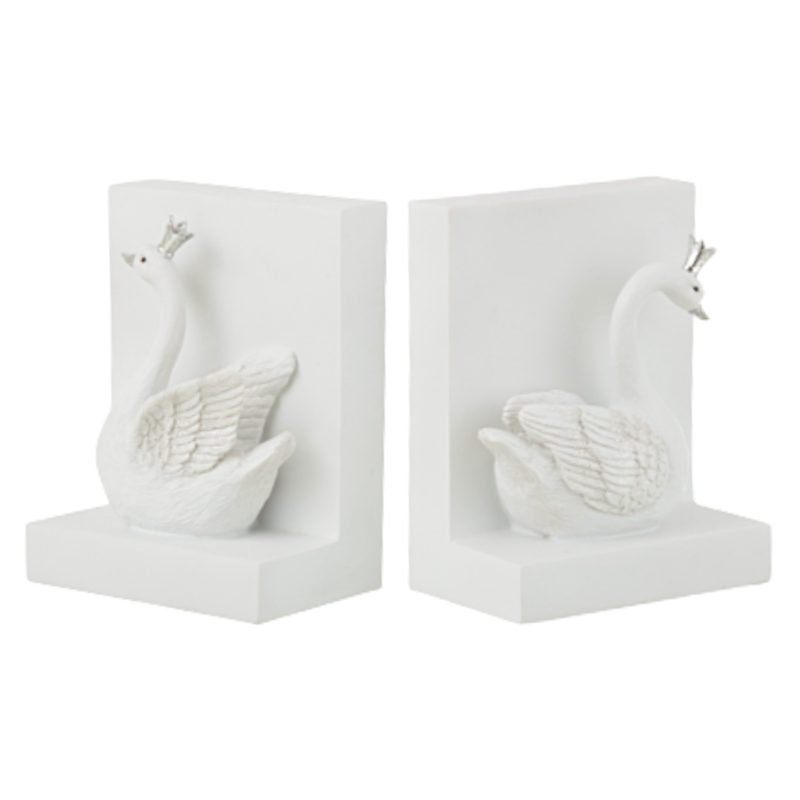 J-Line boekensteun Zwaan wit 14 cm set van 2