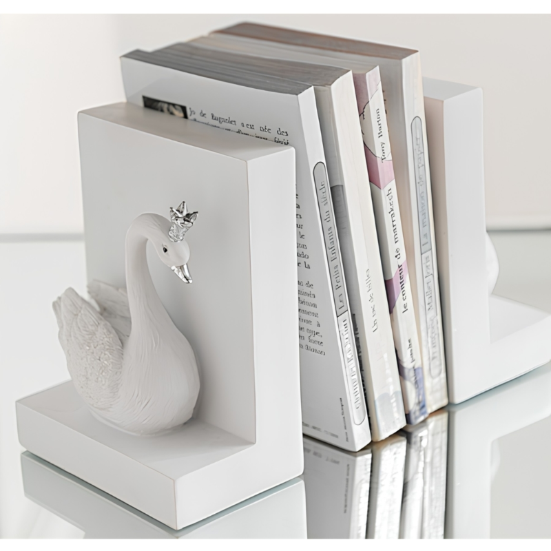 J-Line boekensteun Zwaan wit 14 cm set van 2