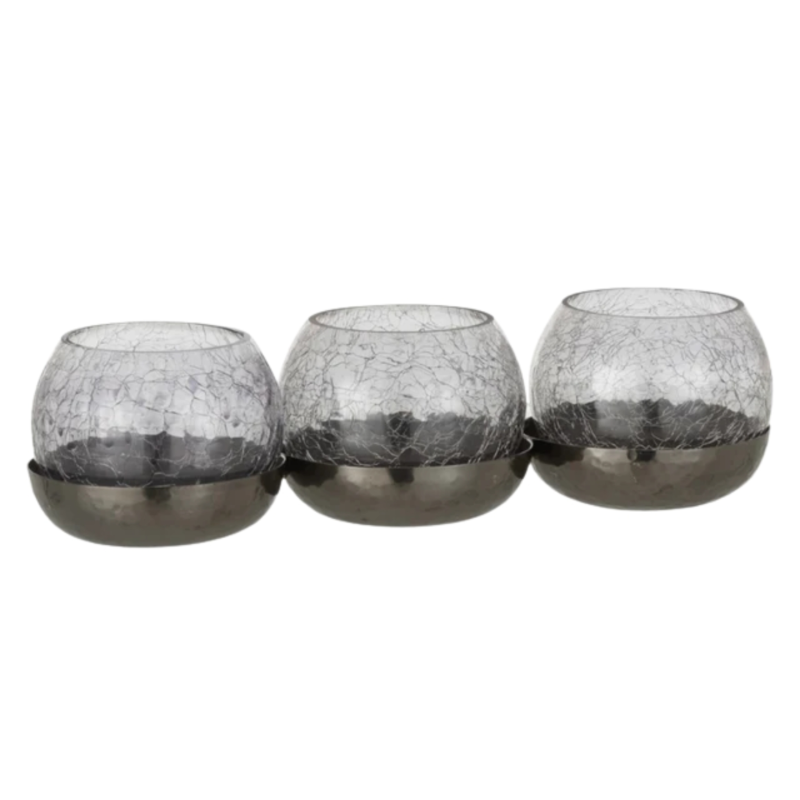 J-Line theelichthouder Craquele 3 bollen zwart 27 cm